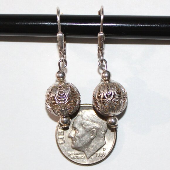 Sterling Silver Filigree Ball Earrings - Picture 2 of 3